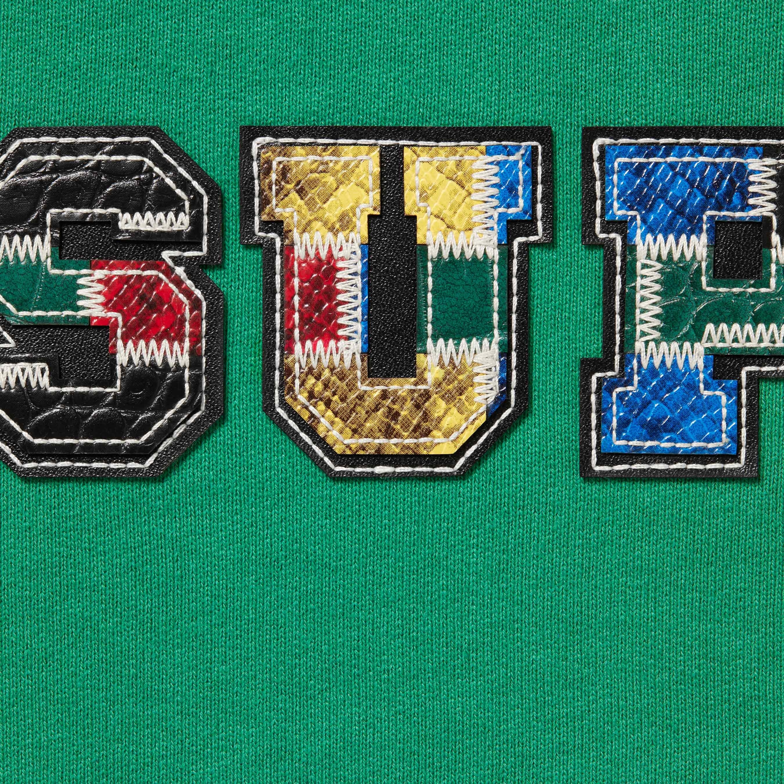 Collegiate Patchwork Leather Hooded Sweatshirt view 2